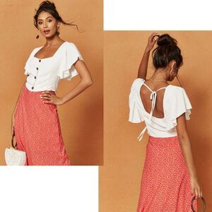 CHARLIE HOLIDAY NWT White Flutter Sleeve Open Back Bayview Top L